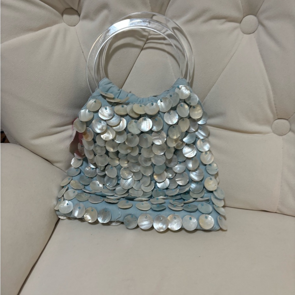 Unique Satchel purse light blue sea shells NWT - Picture 2 of 5